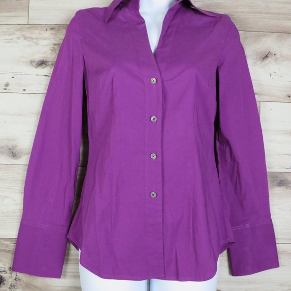 Express* Women's Long Sleeve Button Down Low V-Neck Shirt~ Size XS (Purple) - Picture 2 of 10
